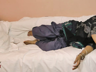 Rupali in bed in blue Indian shalwar suit teases then masturbates until her admirer explodes all over her pussy.