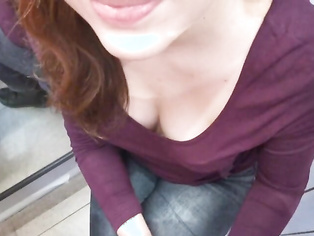 Cum On Student's Face In The Fitting Room-Risky Sex In Public