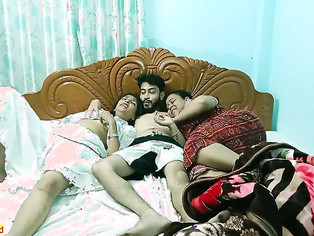Indian cute boy fucking two sexy girls together! Desi 3some sex