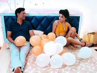 A horny beautiful lady fucked hard by a delivery boy on her birthday